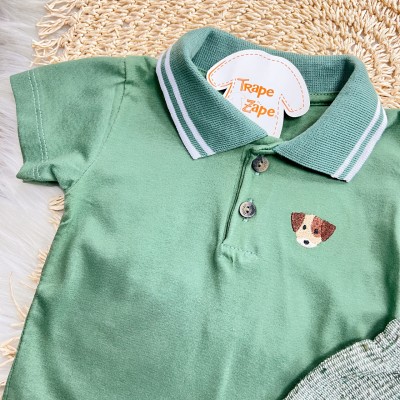 Conj. Camisa Gola Polo Cachorrinho e Bermuda em Linho - Verde